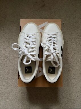Veja White Sneakers with Black V Accent